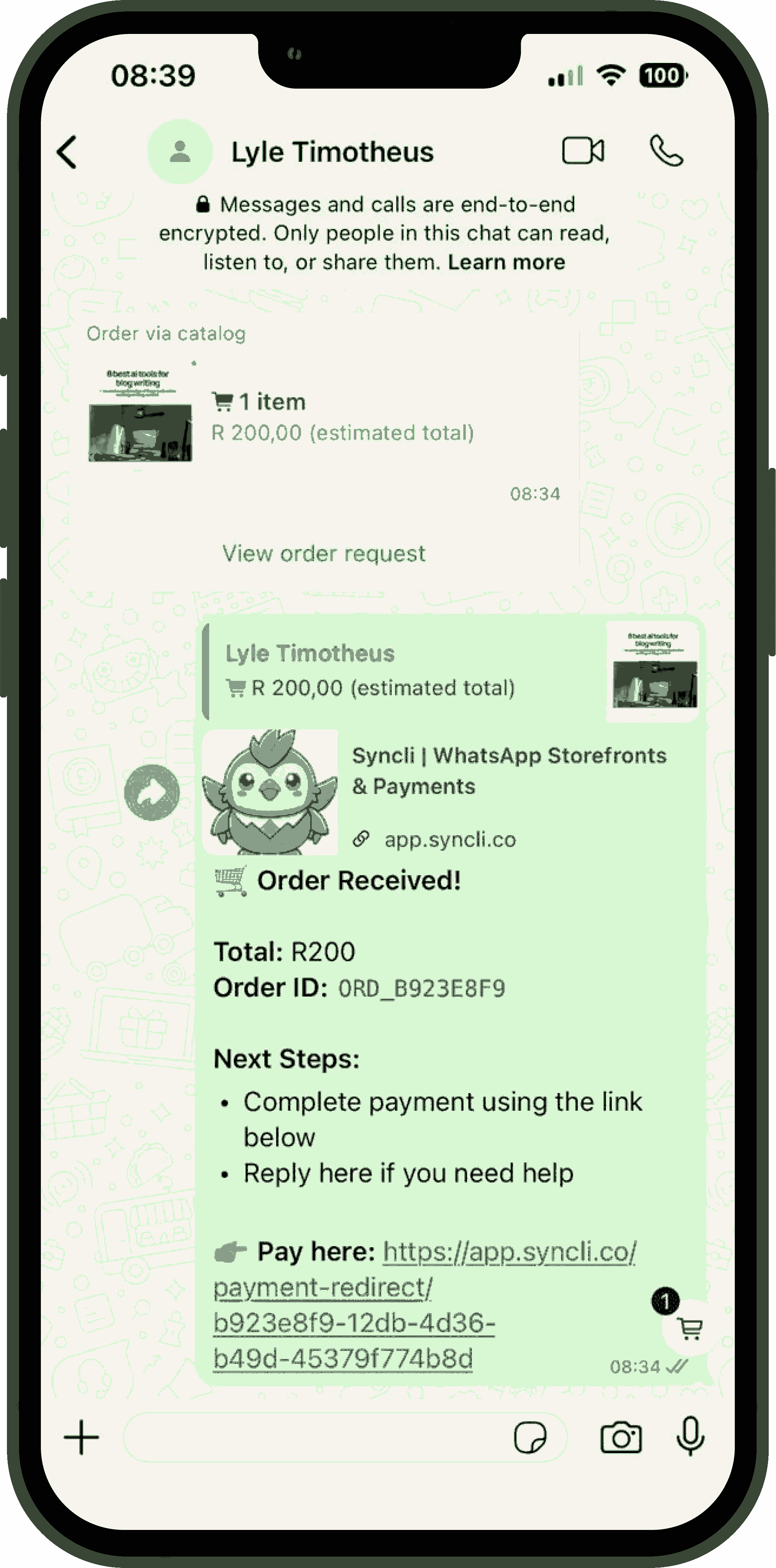 WhatsApp order chat